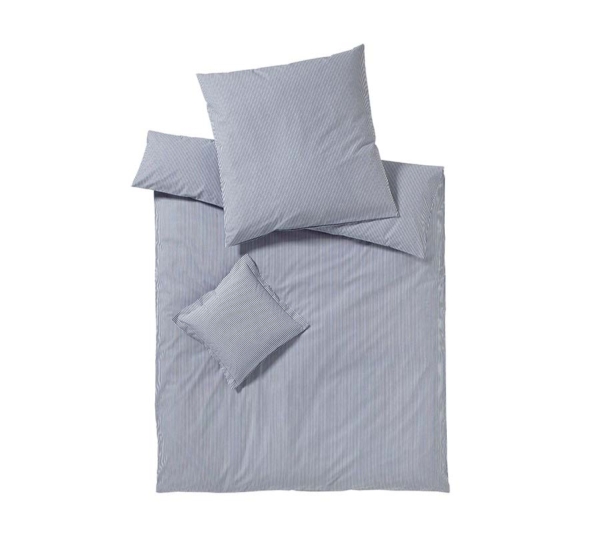 Elegante stribet sengetøj blå og hvid
