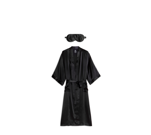Carpe Diem Silke Kimono + Søvnmaske - Sort (Unisex) Silke sæt